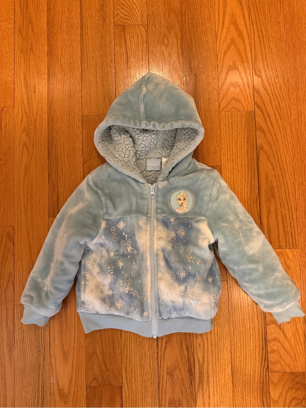 Girls' Light Blue Fleece Hooded Jacket with Character Patch